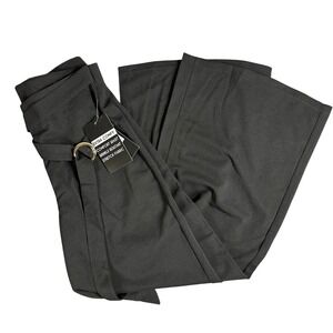 La La Muse Womens XL Wide Leg Pants‎ High Waist Belted Black Stretch Fabric NWT